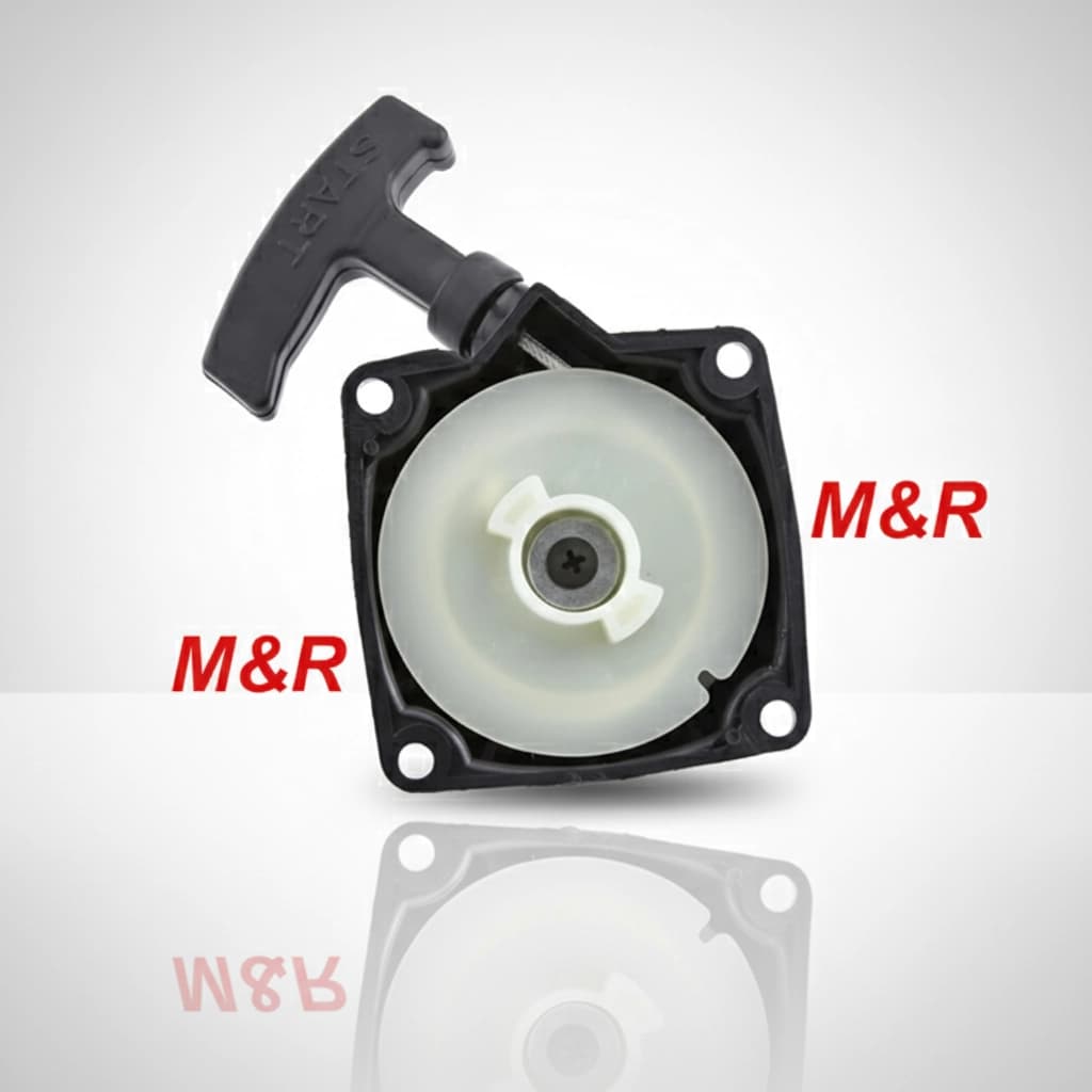 M&R TOOLS recoil starter assembly for 33cc, 43cc, and 52cc strimmers and brush cutters.