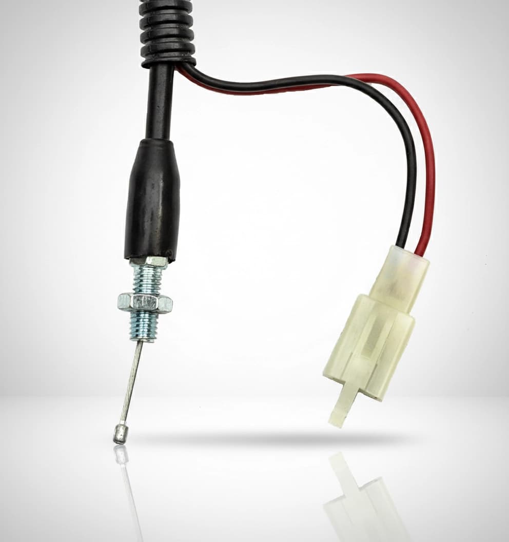 Throttle cable for multi-tool, showing connection points and flexible cable.